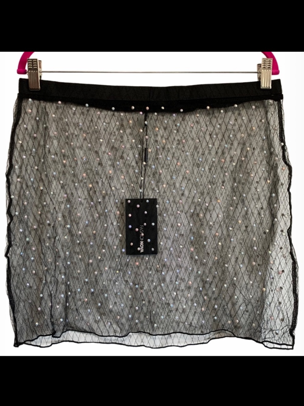 Fashion Nova Pool Party VIP Rhinestone Embellished Mesh Mini Swim Coverup Skirt